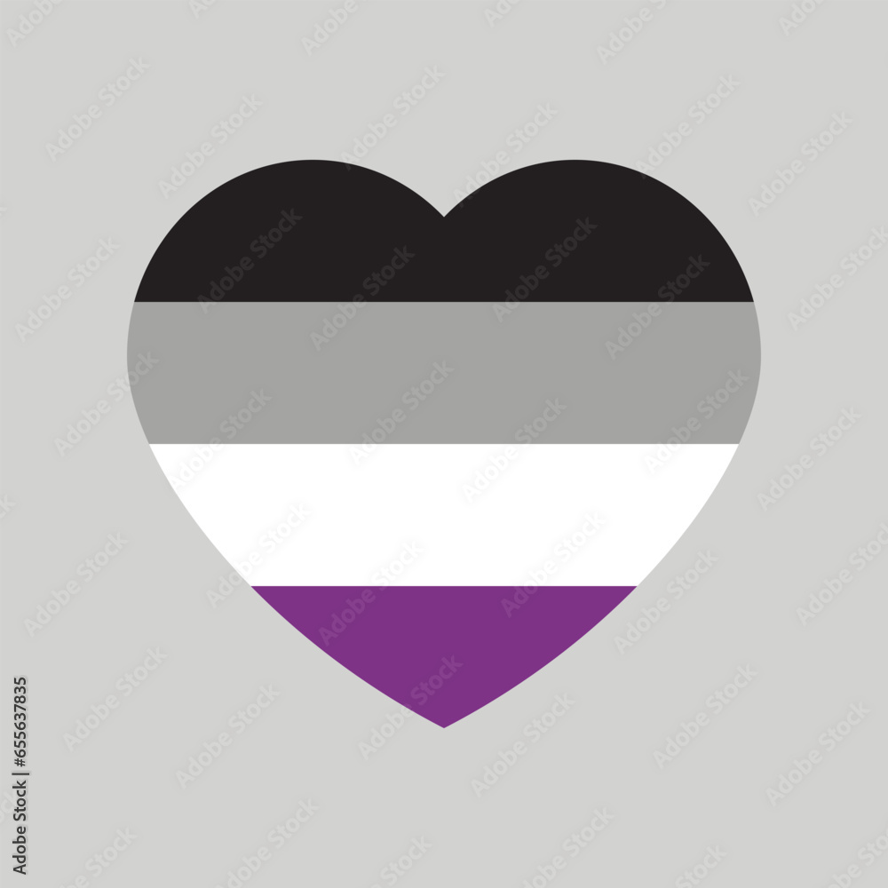 Black, gray, white and purple colored heart icon, as the colors of the asexual flag. LGBTQI concept. Flat vector illustration. Black, gray, white and purple colored heart icon, as the colors of the asexual flag. LGBTQI concept. Flat vector illustration.