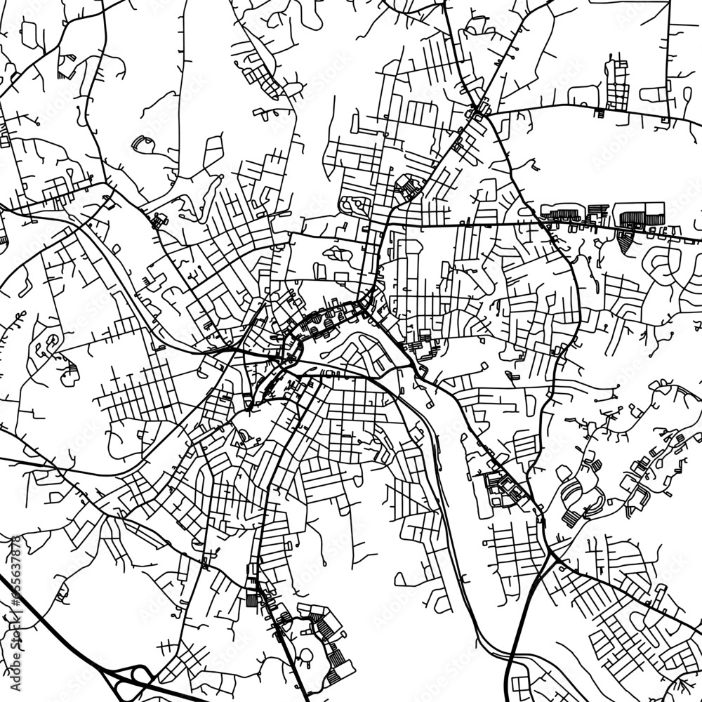 Fototapeta premium 1:1 square aspect ratio vector road map of the city of Woonsocket Rhode Island in the United States of America with black roads on a white background.