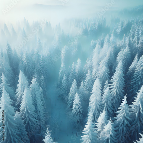 Enchanting Winter Forest with A Snowy Blue Wonderland