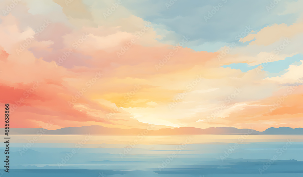 A gradient that transitions from warm, soft oranges and yellows at the horizon to soothing pastel blues high above that captures the serene beauty of a tranquil sunset or sunrise
A gradient that transitions from warm, soft oranges and yellows at the horizon to soothing pastel blues high above that captures the serene beauty of a tranquil sunset or sunrise