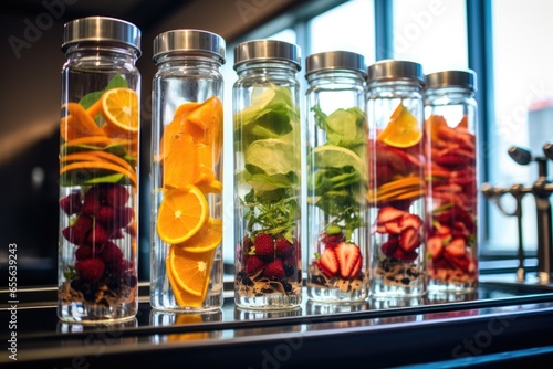 fruit infused water bottles at a gyms hydration station