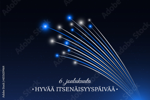 December 6 finland independence day, finnish fireworks on dark sky background. Fireworks, flag. National holiday finland. Greeting card. Vector. Translation December 6th Happy Independence Day