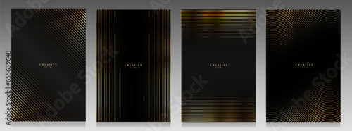 Gold and black cover set. Luxury design whit dotted pattern. Vector illustration for elegant invitation, business and formal event first class.