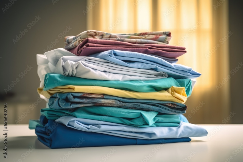 stack of folded hospital gowns on a sterile surface stack of folded hospital gowns on a sterile surface