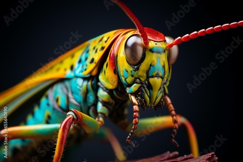 Detailed view of vibrant grasshopper. Generative AI