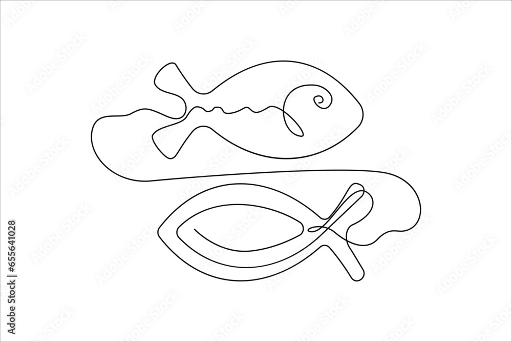 Continuous Line Fish Icon, Monoline Fishing Symbol, One Line Tuna