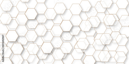 Fototapeta Naklejka Na Ścianę i Meble -  White abstract hexagon wallpaper or background. Futuristic abstract honeycomb mosaic white background. Seamless cell background. Abstract honeycomb background.