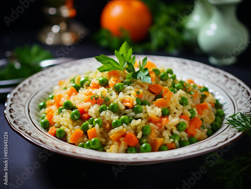 vegetarian risotto with carrots and peas