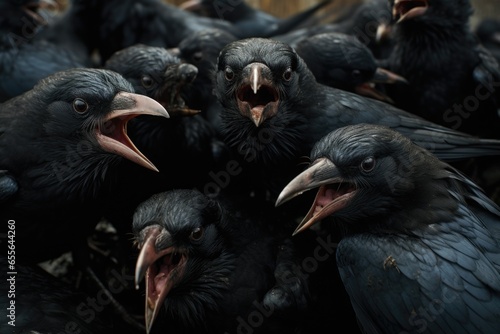 a group of crows cawing together photo