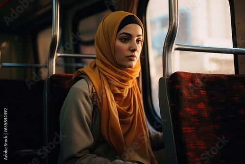woman traveling in the Middle East on a bus