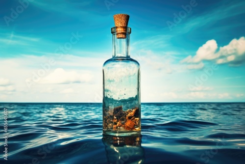 message in a bottle against ocean background