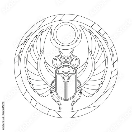 Ancient Egyptian scarab with wings line vector illustration