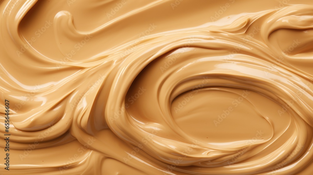 Close up of tasty creamy peanut butter with peanut nuts. Food background with free place for text - obrazy, fototapety, plakaty 