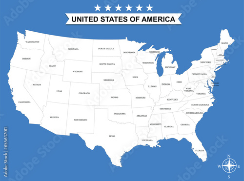 USA Map vector illustration isolated on blue background