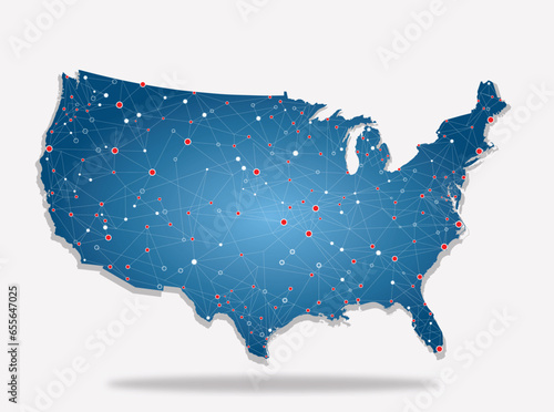 United States of America (USA) vector map with pink mark.