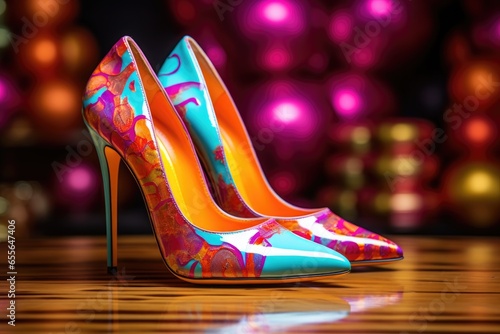 a pair of stiletto shoes in vivid color