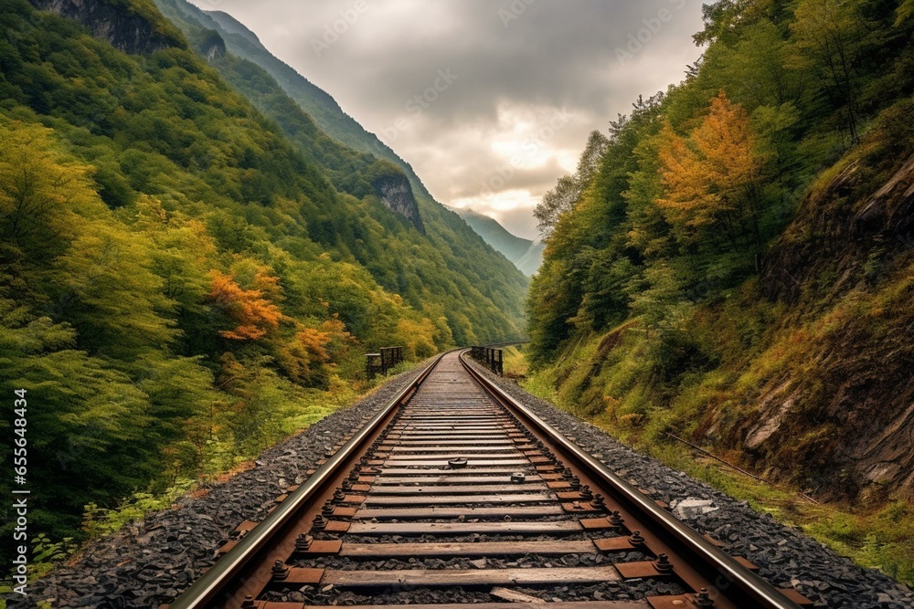 mountainous train track. Generative AI