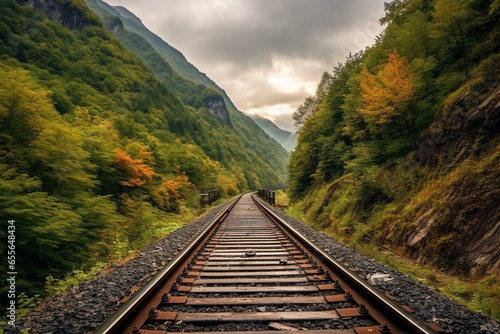 mountainous train track. Generative AI © Kaida