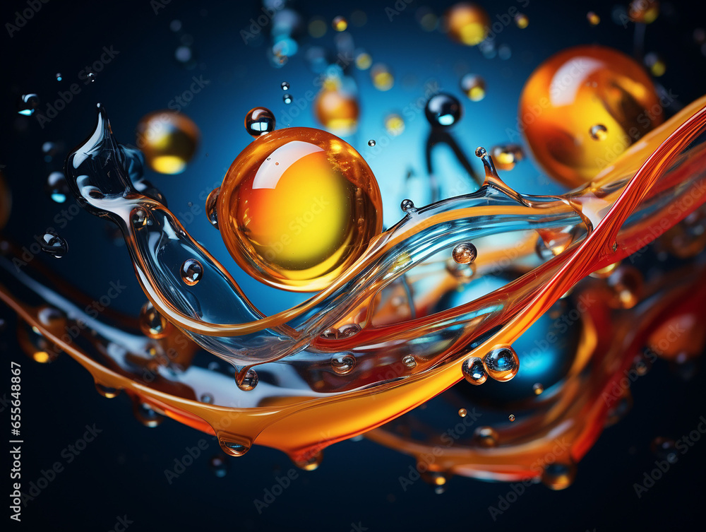 oil drops in the water on a colored background