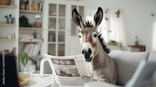 Fotografering shocked donkey reading a newspaper