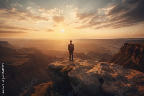 A man enjoying a breathtaking sunset view from a cliff