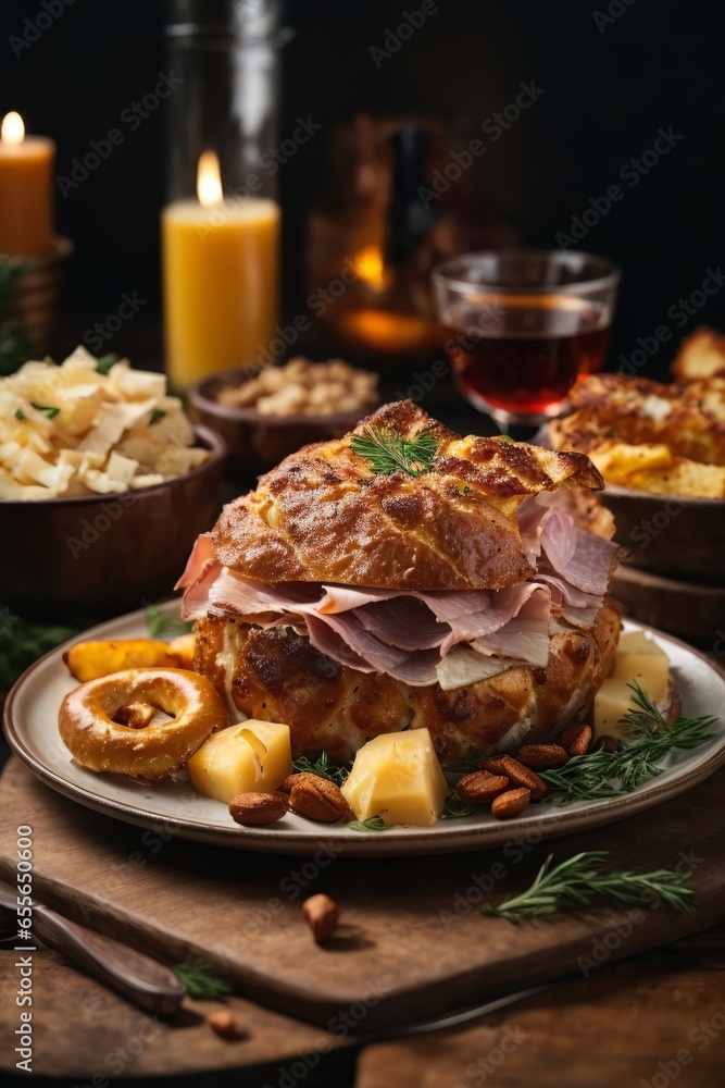 A delicious meal served on a rustic wooden table A delicious meal served on a rustic wooden table