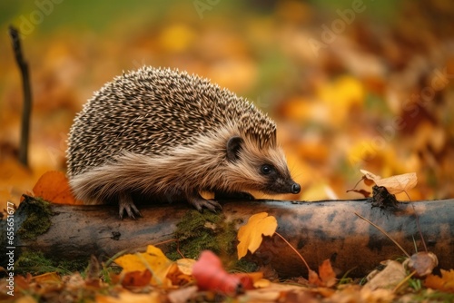 Hedgehog autumn forest. Wild mammal. Generate Ai