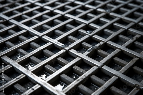 A detailed texture of a metal grate with perforations