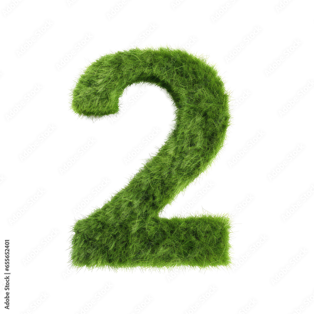 green grass forming number two, 2, alphabet text font character isolated on white in nature, growth and eco environment concept. green grass forming number two, 2, alphabet text font character isolated on white in nature, growth and eco environment concept.