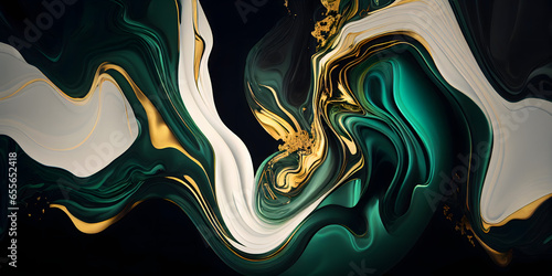 Abstract marble textured background. Fluid art modern 3d wallpaper. Luxury marble with green and gold paint. Generative Ai.