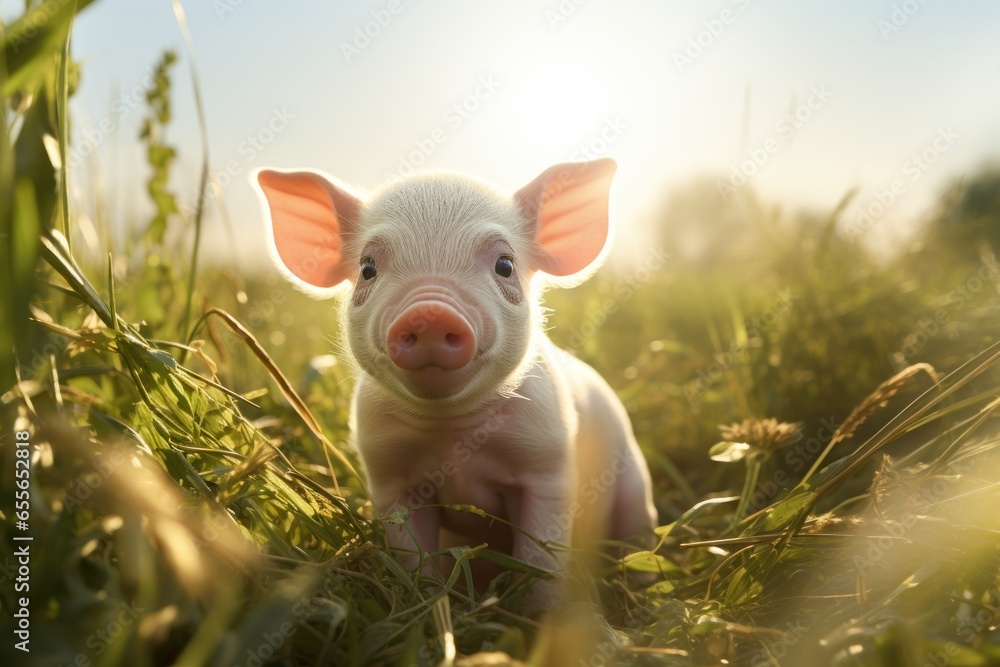 Healthy and happy baby pigs in the green field. Ai generative Healthy and happy baby pigs in the green field. Ai generative