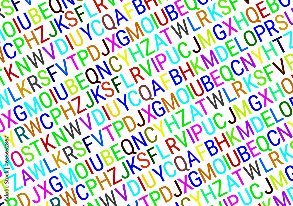 Pattern with letters of different colors on a white background Pattern with letters of different colors on a white background