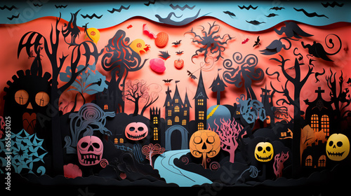 Colorful Paper-Cut Halloween Collage