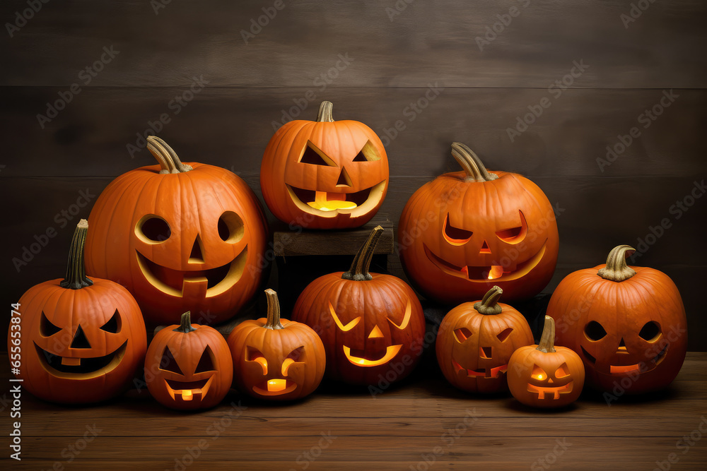 Halloween background with Jack O'Lantern and pumpkins Halloween background with Jack O'Lantern and pumpkins