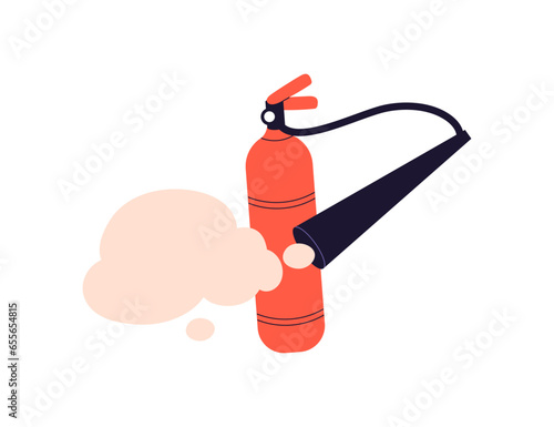 Fire extinguisher. Emergency equipment, extinguishing device for firefighting, spraying chemical foam from hose. Safety and protection tool. Flat vector illustration isolated on white background