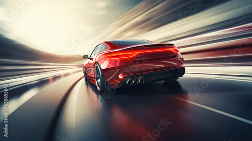 red car on high speed on the road