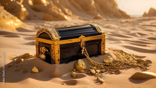 Sunrise Reflection on Antique Treasure Chest at Coastal Shore
