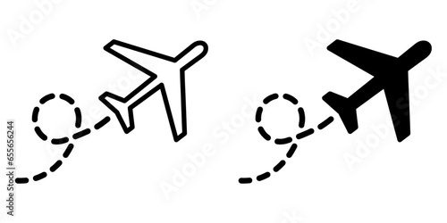ofvs475 OutlineFilledVectorSign ofvs - airplane line path vector icon . flying airliner sign . isolated transparent . black outline and filled version . AI 10 / EPS 10 / PNG . g11818