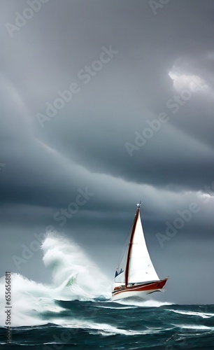 sailboat in the sea during storm © R-CHUN