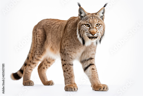 Eurasian lynx, isolated on white background, side view