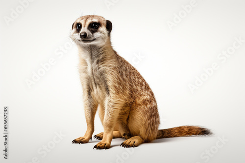 Meerkat sitting on white background, side view, 3d render