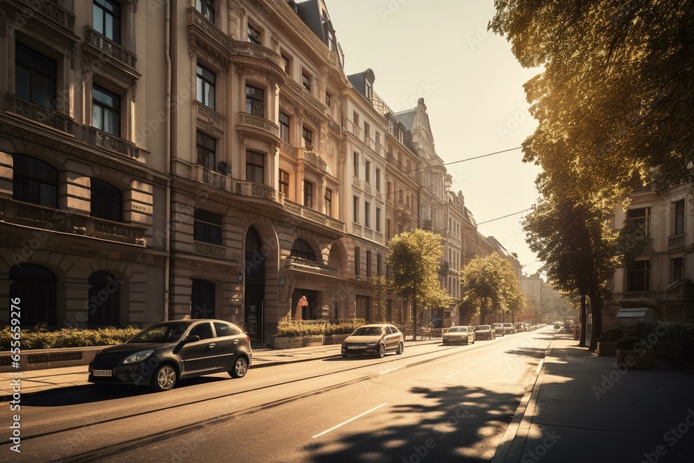 Sophisticated, classic city scene with old architecture and traditional roads. Generative AI