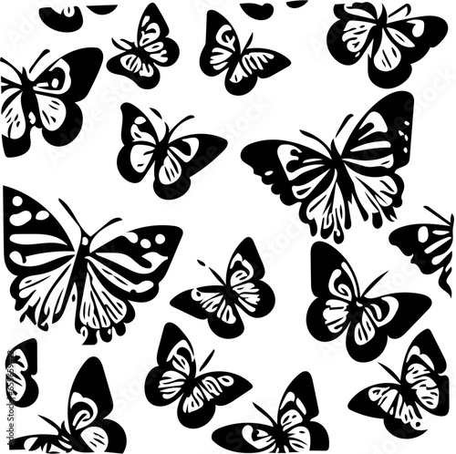 Black and white vector illustration of butterflies pattern © Farukh