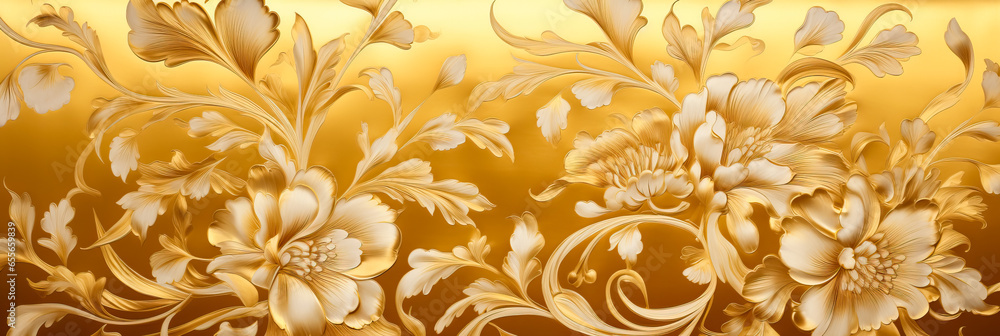 Elegant brocade silk fabric background showcasing fine intricate patterns in gold Elegant brocade silk fabric background showcasing fine intricate patterns in gold