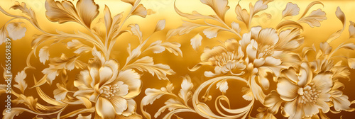Elegant brocade silk fabric background showcasing fine intricate patterns in gold  photo