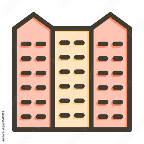 City Vector Thick Line Filled Colors Icon Design