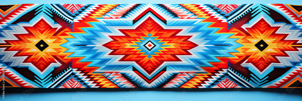 Navajo fabric pattern background highlighting intricate tribal designs in radiant hues  - obrazy, fototapety, plakaty 