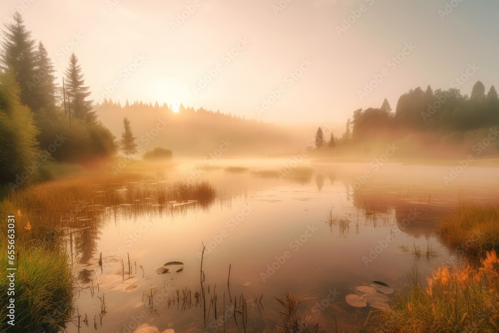 Fototapeta premium A serene lake nestled amidst lush greenery