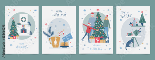 Set of Christmas illustrations. Design for poster, card, cover, flyer 