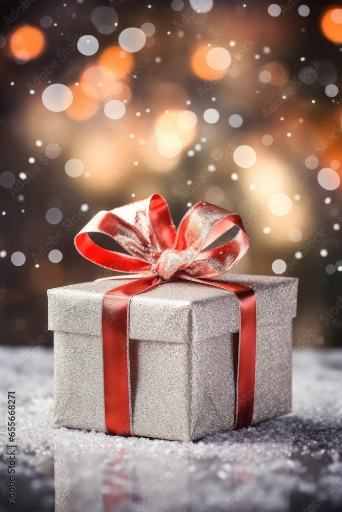 Festive Christmas New Year background with surprise box. Holiday Christmas gift box Festive Christmas New Year background with surprise box. Holiday Christmas gift box